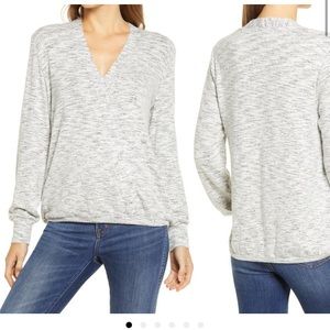 Bobeau Cozy Rose Space Dye Surplice Knit Top Size S